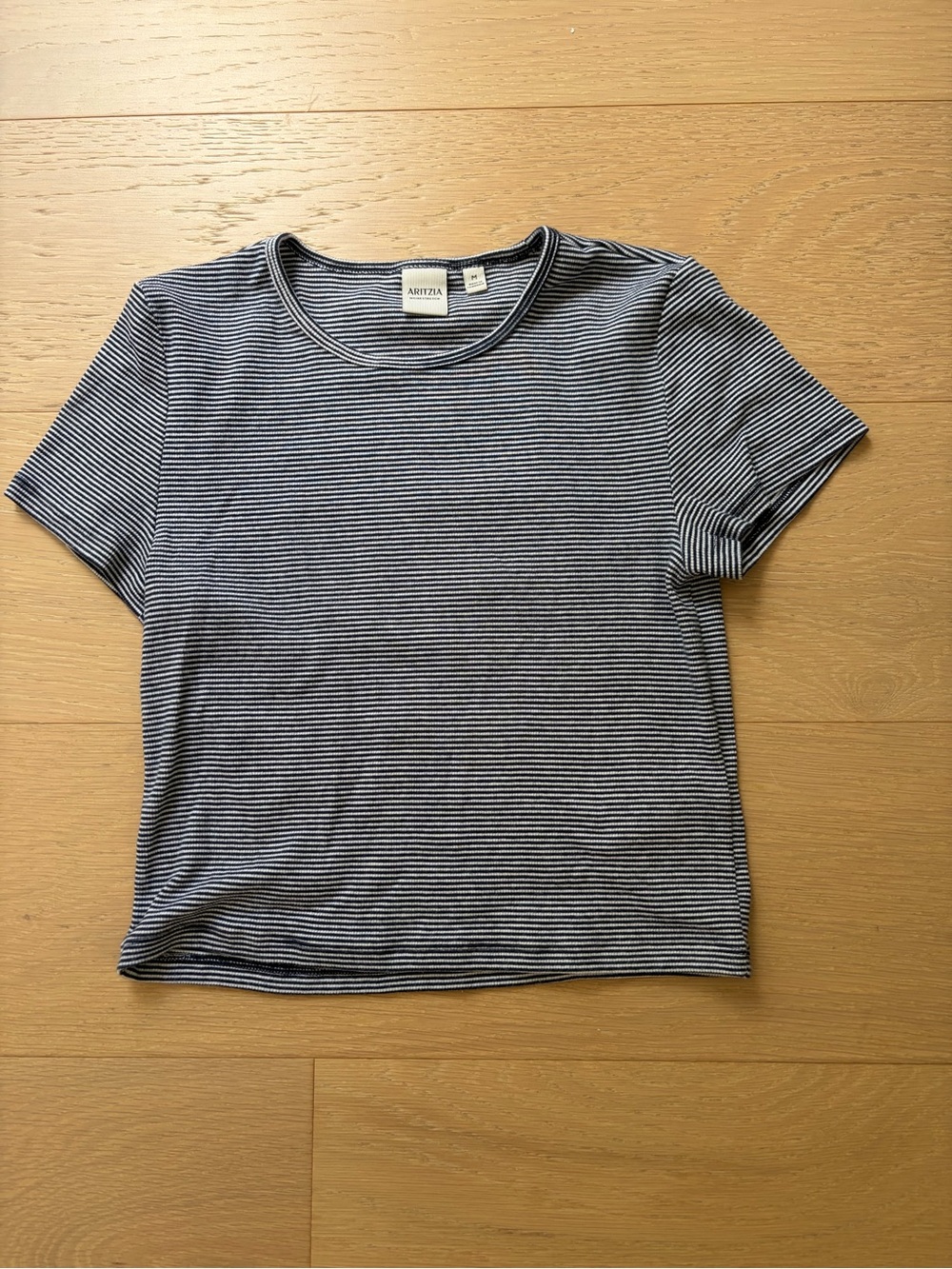 Aritzia Navy and White Micro-Stripe Crewneck Tee